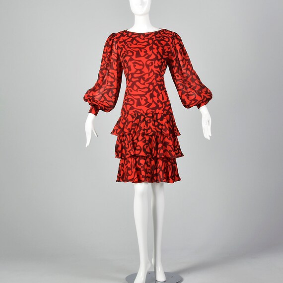 Small Michael Novarese Red and Black Silk Dress A… - image 5