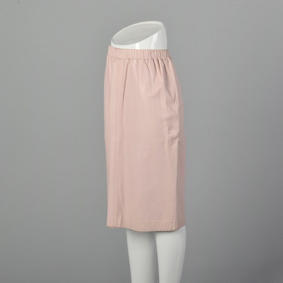 XS Pastel Pink Buttery Leather A-Line Skirt - image 2