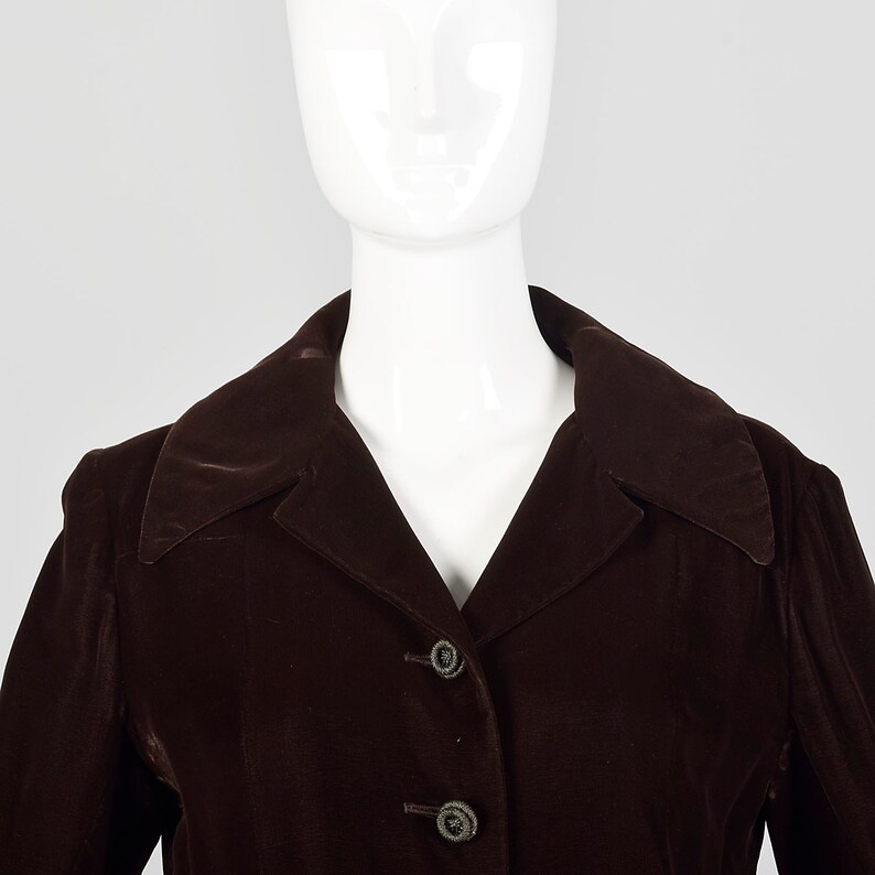 Medium Pierre Balmain Skirt Suit 1970s Brown Velvet Matching Blazer Jacket Two Piece Set image 5