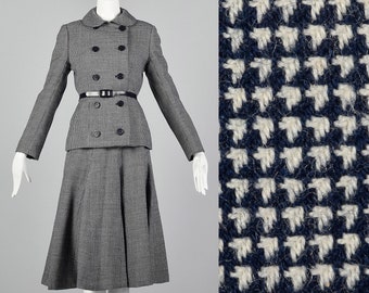 Medium Norman Norell 1970s Wool Skirt Suit Blue and White Tweed Suit Vintage Skirt Suit 70s Winter Suit Norell