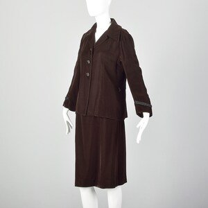 Medium Pierre Balmain Skirt Suit 1970s Brown Velvet Matching Blazer Jacket Two Piece Set image 2
