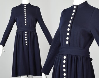 Medium Long Sleeve Winter Dress Kate Middleton Dress Navy Blue Fit and Flare Dress Norman Norell Vintage 1960s 60s Mod
