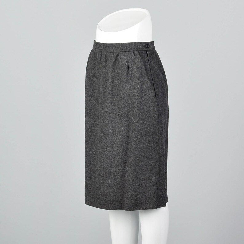 Small 1970s Yves Saint Laurent Rive Gauche Gray Pencil Skirt Wool Pencil Skirt Wool Separates Pockets Classic Style 70s Vinatge image 4