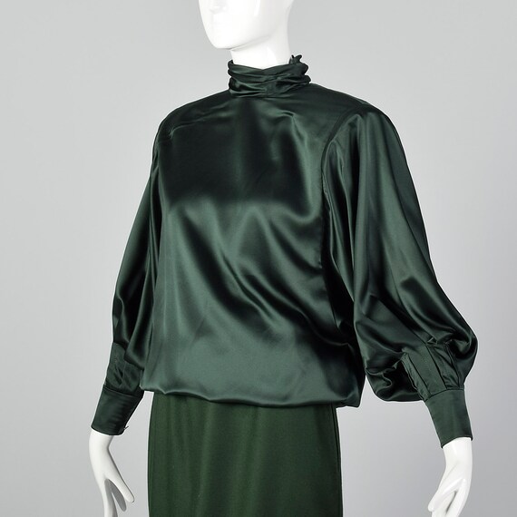 Small Galanos 1980s Green Blouse and Skirt Set Ba… - image 6