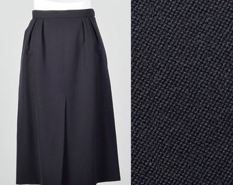 XS 1980s Yves Saint Laurent Rive Gauche Navy Blue Skirt Front Back Slit Classic Skirt Separates 80s Vintage
