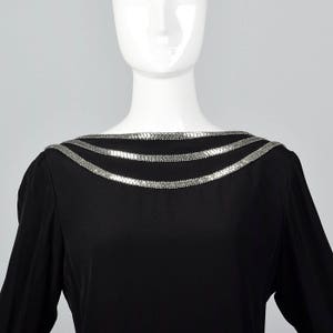 1970s Bob Mackie Sexy Winter Dress Backless Evening Dress Long Sleeves Little Black Dress Beaded Neckline Draped Back image 3