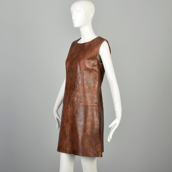Medium 1960s Mini Dress Real Leather Drop Waist M… - image 3