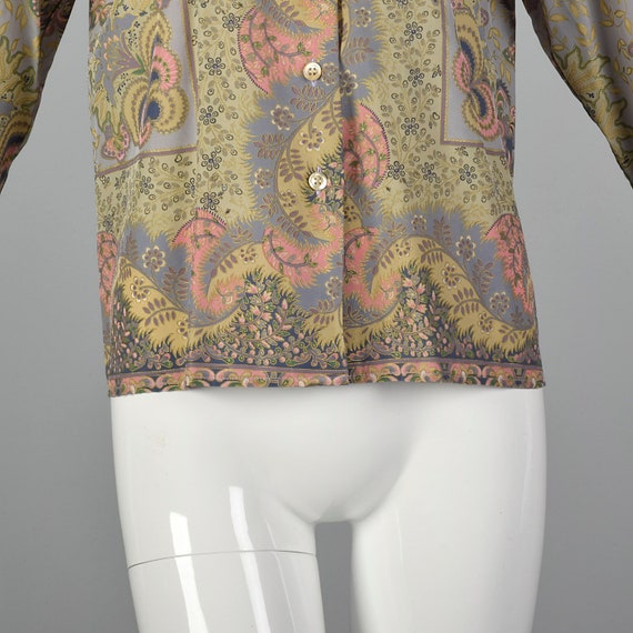 Large Byblos Silk Blouse Grey Floral Print Butter… - image 7