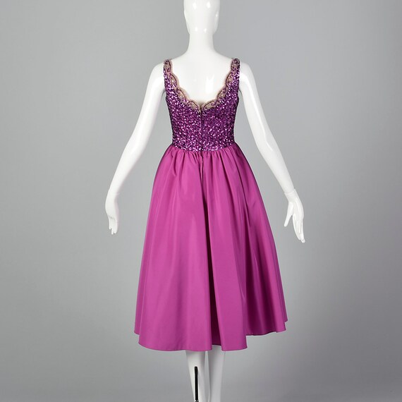 Small 1980s Fuchsia Dress Sequined Bodice Taffeta… - image 2