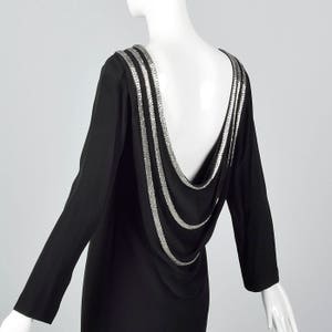 1970s Bob Mackie Sexy Winter Dress Backless Evening Dress Long Sleeves Little Black Dress Beaded Neckline Draped Back image 7