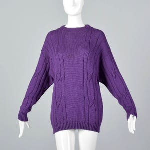 Medium 1980s Bottega Veneta Mohair Silk Purple Cable Knit Sweater Wool Separates Silk Separates Long Sleeves Drop Shoulders Vintage image 1