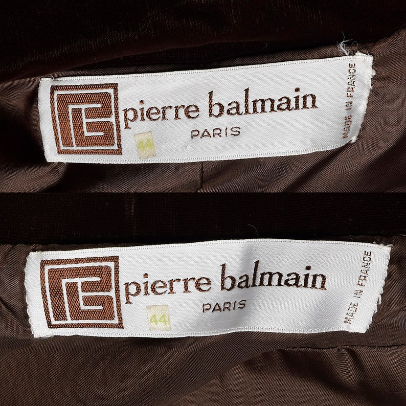Medium Pierre Balmain Skirt Suit 1970s Brown Velvet Matching Blazer Jacket Two Piece Set image 10
