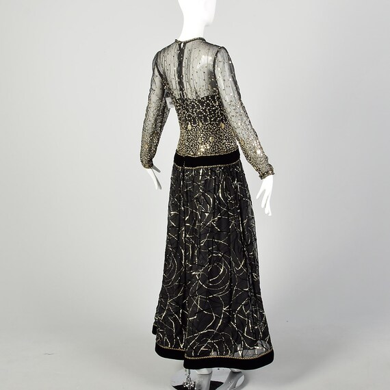 Small 1980s Dress Black Gold Sequin Embroidered L… - image 4