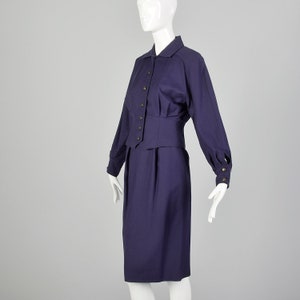 XS Guy Laroche Skirt Suit 1980s Plum Purple Wool Jacket Top Pencil Skirt Two Piece Set image 2