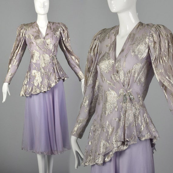 Small 1980s Lavender Two Piece Set Long Sleeve Blo