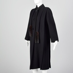 Small 1980s Pauline Trigere Coat Black Wool Winter Outerwear Removable Mink Tail Scarf image 3