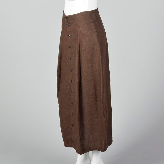 Medium 1990s Brown Linen Skirt Button Front Casua… - image 3