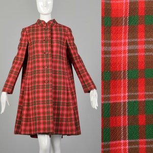 Medium Geoffrey Beene Red Plaid Coat 1960s Swing Coat Heavyweight Winter Jacket image 1