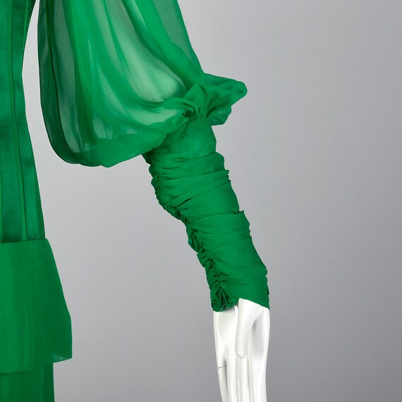 Small Galanos 1980s Emerald Green Silk Dress Vint… - image 8