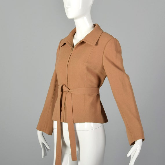 Small 1970s Camel Crepe Jacket with Belt Saks Fif… - image 2