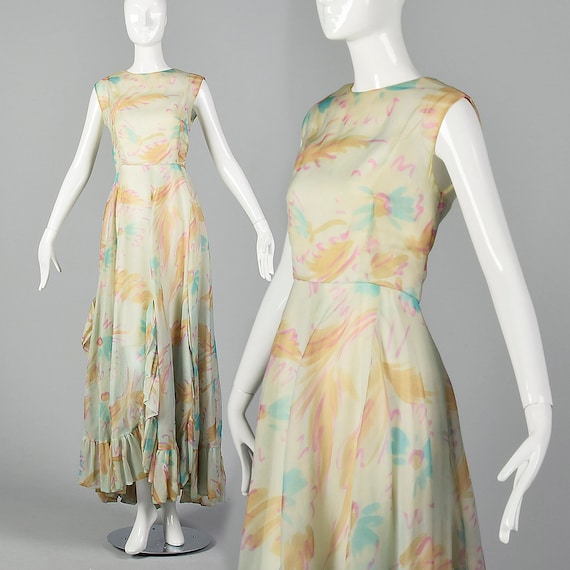 Medium Ferdinando Sarmi Gown 1970s Watercolor Pri… - image 1