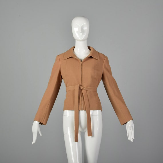 Small 1970s Camel Crepe Jacket with Belt Saks Fif… - image 4