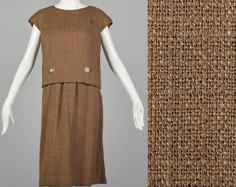 Medium Bill Blass for Maurice Rentner 1960s Dress Set Brown Woven Dress Vintage Bill Blass Two Piece Dress Set