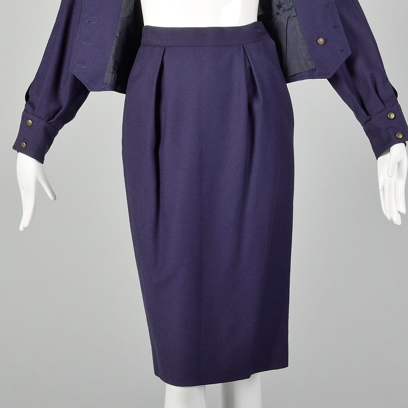 XS Guy Laroche Skirt Suit 1980s Plum Purple Wool Jacket Top Pencil Skirt Two Piece Set image 6