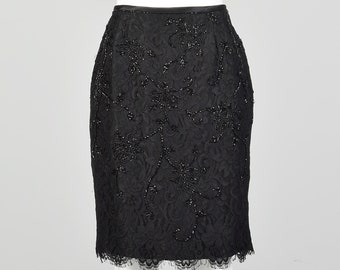 Carmen Marc Valvo Beaded Black Lace Skirt 00s