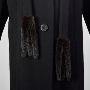 Small 1980s Pauline Trigere Coat Black Wool Winter Outerwear Removable Mink Tail Scarf image 5