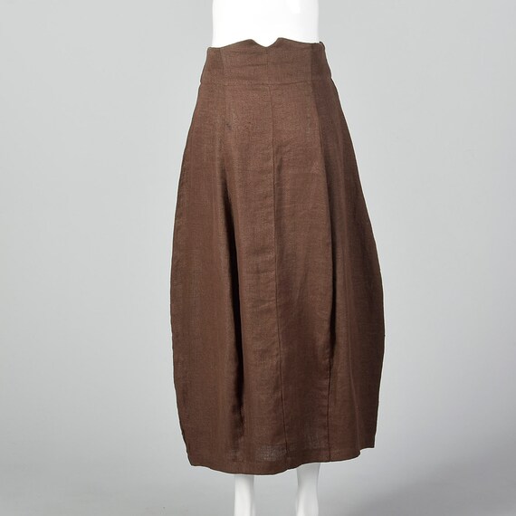 Medium 1990s Brown Linen Skirt Button Front Casua… - image 2