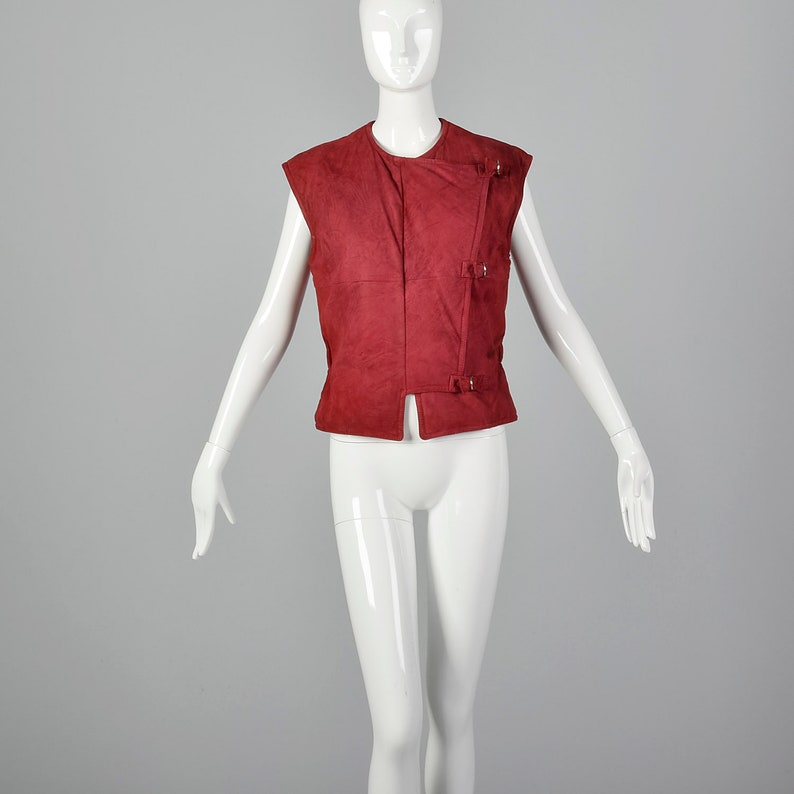 Medium 1980s Red Suede Vest Vintage Asymmetrical Vest Italian Leather 80s Vest Red Leather Claudio La Viola image 4