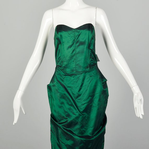 Small 1980s Dress Formal Mermaid Green Taffeta St… - image 5