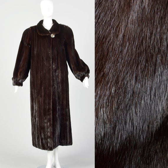 XL Fur Coat Mink Full Length Chocolate Brown Long… - image 1