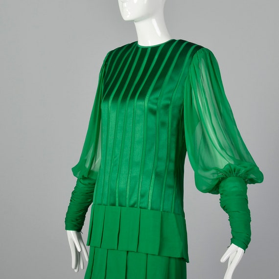 Small Galanos 1980s Emerald Green Silk Dress Vint… - image 6