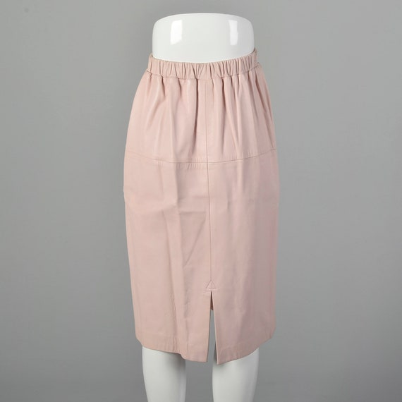 XS Pastel Pink Buttery Leather A-Line Skirt - image 3
