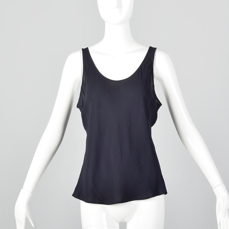 Large Giorgio Armani Sheer Silk Tank Top Lightweight Navy Sleeveless Vintage 1990s Shell Shirt image 8