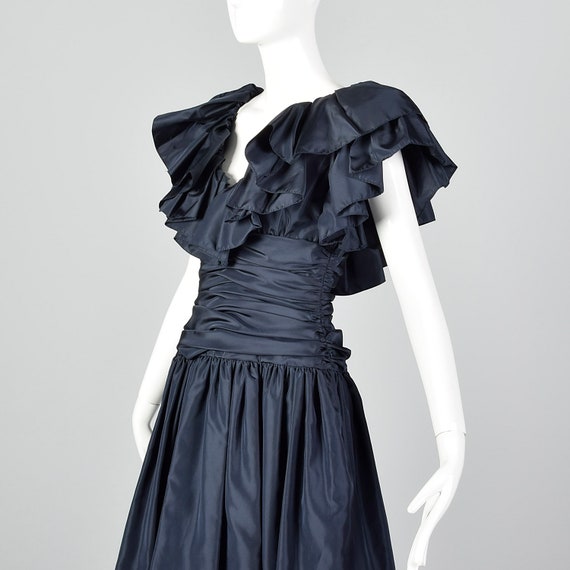 XS Morton Myles Ruched Party Dress Ruffles Navy P… - image 4