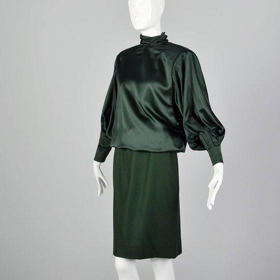 Small Galanos 1980s Green Blouse and Skirt Set Ba… - image 4