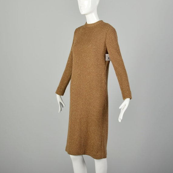 Medium Sweater Dress 1970s Metallic Gold Cozy Rib… - image 3