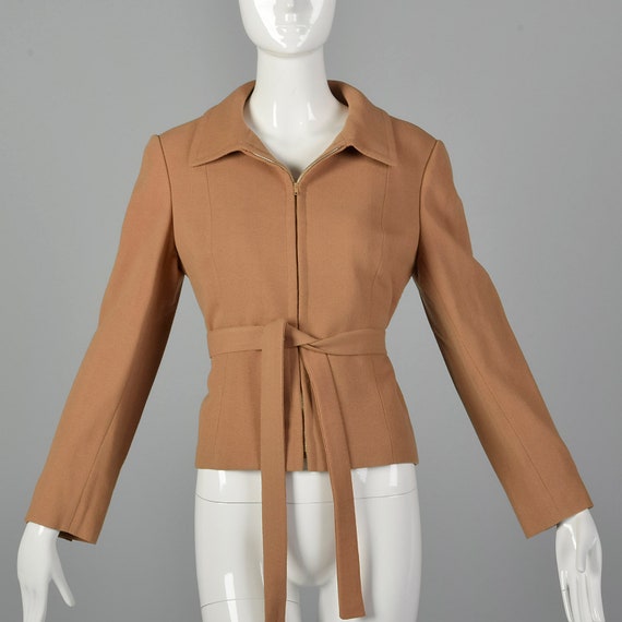 Small 1970s Camel Crepe Jacket with Belt Saks Fif… - image 1