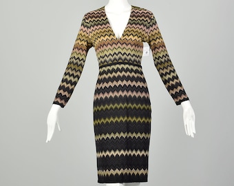 Small-Medium 1990s Missoni Orange Label Zig-Zag Knit Dress