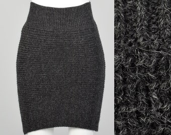 XS Chloé Stretch Knit Mini Skirt Sexy Gray Body Con Wool Alpaca Designer Autumn