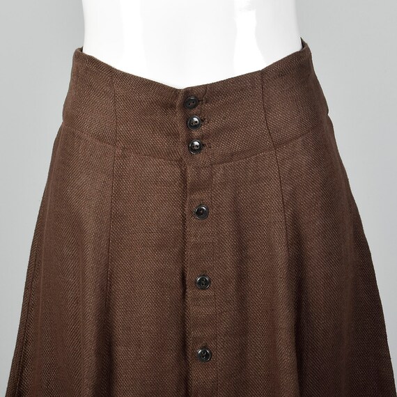 Medium 1990s Brown Linen Skirt Button Front Casua… - image 4