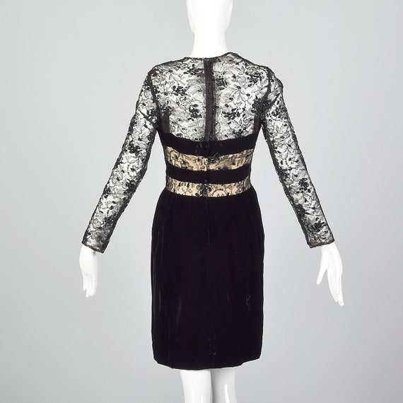 Small 1980s Victor Costa Black Velvet Dress Lace … - image 2