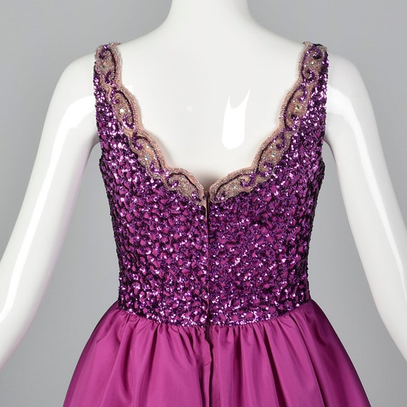 Small 1980s Fuchsia Dress Sequined Bodice Taffeta… - image 5