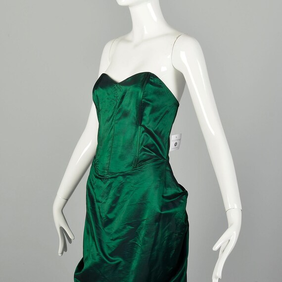 Small 1980s Dress Formal Mermaid Green Taffeta St… - image 6