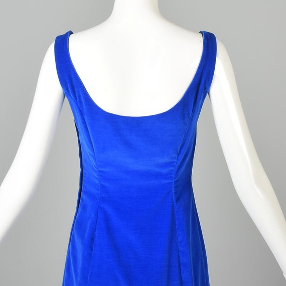 XS 1960s Blue Velvet Maxi Dress Simple Elegant Ma… - image 5