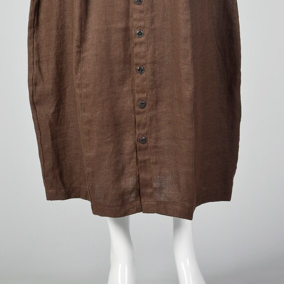 Medium 1990s Brown Linen Skirt Button Front Casua… - image 6