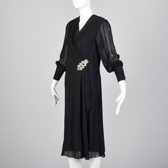 Small 1980s Long Sleeve Black Dress Little Black … - image 3